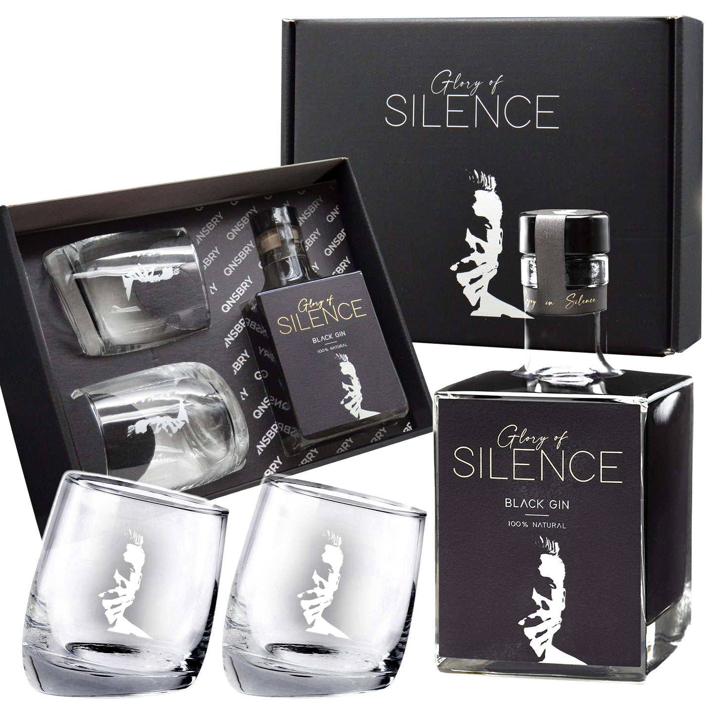 Black Gin Geschenkset mit 2x Gin-Gläsern