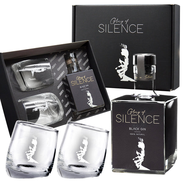 Glory of Silence Geschenkset: Black Gin 0,5 l & 2x Gläser